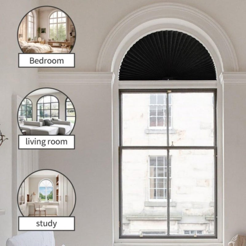 Jlong Arch Half Circle Window Shade Pleated Blinds No Tools Light Filtering Pleated Fabric Shade Arched Window Curtains for Home Living Room Bathroom Bedroom Kitchen Office, Easy to Cut and Install - Image 3